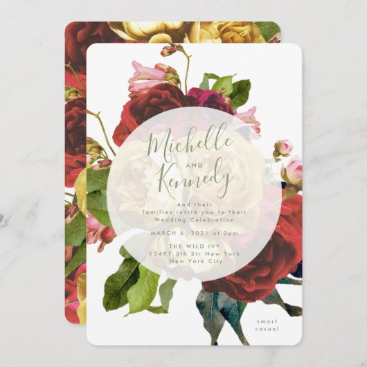 Boho Circle英語バラ結婚ズ 招待状 (正面/裏面)