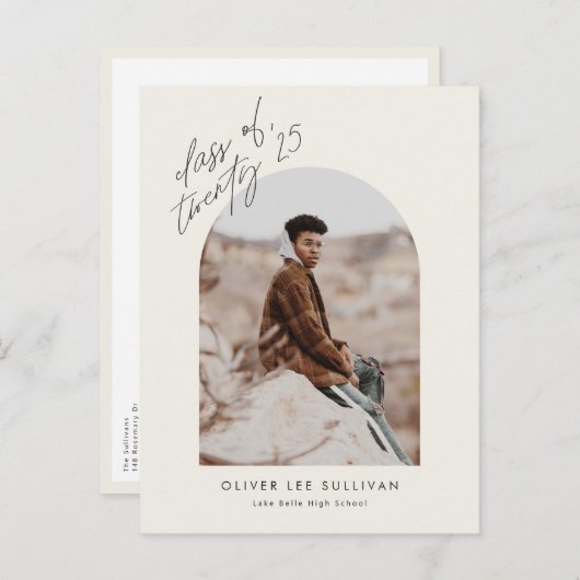 Boho Class of 2025 Arch写真卒業 インビテーションポストカード (正面/裏面)