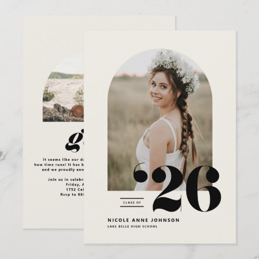 Boho Class of 2025 Arch写真卒業 招待状 (正面/裏面)