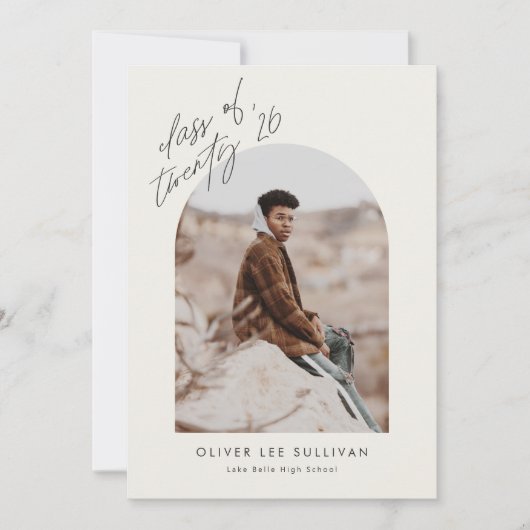Boho Class of 2025 Arch写真卒業 招待状 (正面)