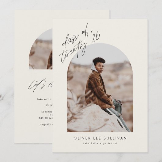 Boho Class of 2025 Arch写真卒業 招待状 (正面/裏面)