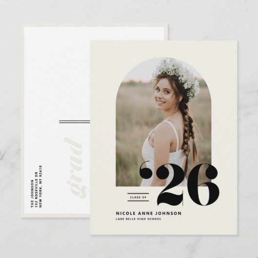 Boho Class of 2025 Arch写真卒業 案内ポストカード (正面/裏面)