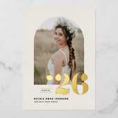 Boho Class of 2025 Arch写真卒業 箔招待状 (正面)