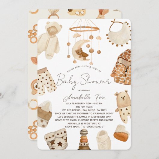 Boho Clothes子供部屋ドライブバイベビーシャワーInvitati 招待状 (正面/裏面)