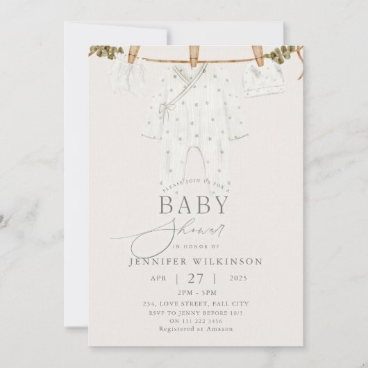 Boho Clothes男女兼用 Lineベビースシャワー 招待状 (正面)