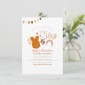 Boho Clothes & Cute Rainbow Pink Girl Baby Shower 招待状 (スタンド正面)