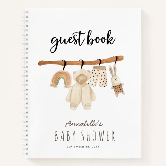 Boho Clotheslineジェンダーニュートラル赤ちゃんシャワー ノートブック (正面)