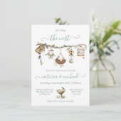 Boho Clotheslineブランチ準備ベビーシャワーをネスト 招待状 (スタンド正面)