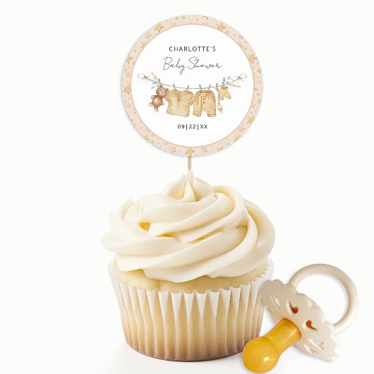 Boho Clotheslineベビーシャワーラウンドステッカー ラウンドシール