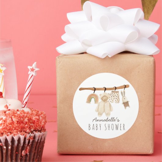 Boho Clotheslineベビー男女兼用シャワー ラウンドシール (パーティー)