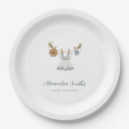 Boho Clothesline女の子の青と白の水色 ペーパープレート