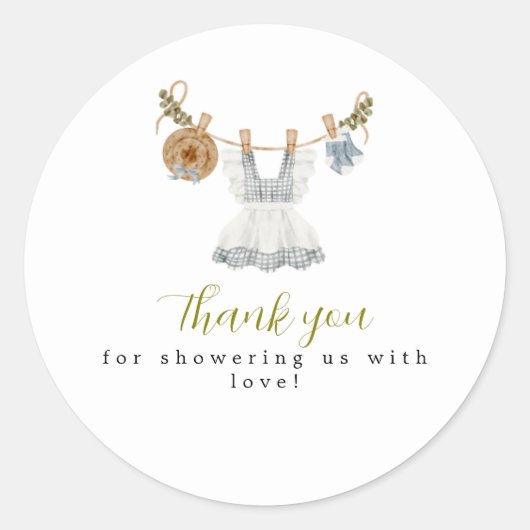 Boho Clothesline女の子の青と白の水色 ラウンドシール (正面)