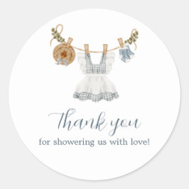 Boho Clothesline女の子の青と白の水色 ラウンドシール