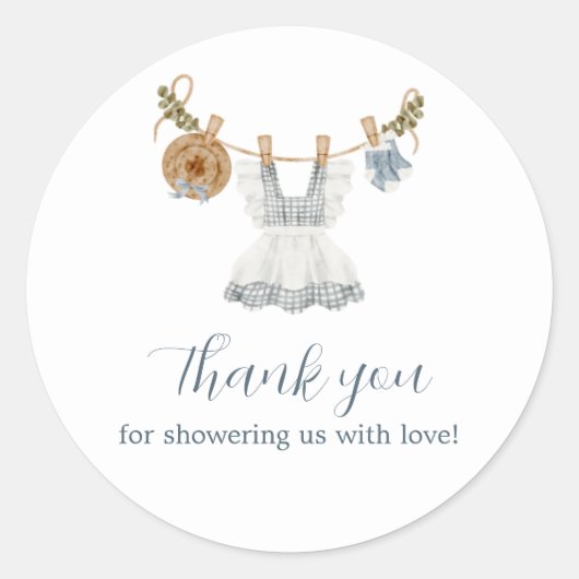 Boho Clothesline女の子の青と白の水色 ラウンドシール (正面)