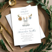 Boho Clothesline女の子の青と白の水色 招待状