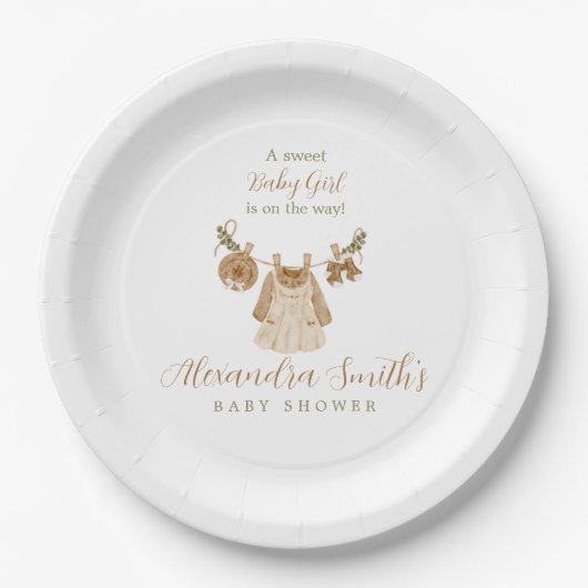 Boho Clothesline女の子ベビーシャワー ペーパープレート (正面)