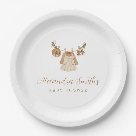 Boho Clothesline女の子ベビーシャワー ペーパープレート (正面)