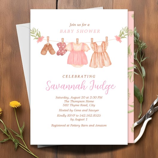 Boho clothesline女の子ライトピンク 招待状