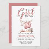 Boho Clothesline甘い女の子ピンクベビーシャワー 招待状 (正面/裏面)