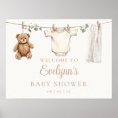 Boho Clothesline Baby Shower Welcome Sign ポスター (正面)