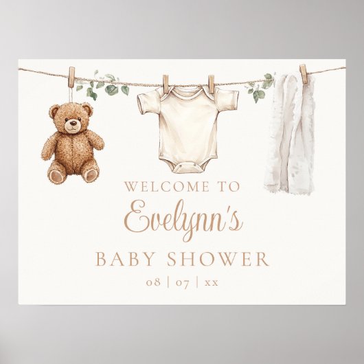 Boho Clothesline Baby Shower Welcome Sign ポスター (正面)