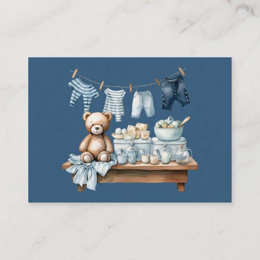 Boho Clothesline Blue Boy Baby Shower Book Request エンクロージャーカード (裏面)