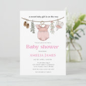 Boho Clothesline  Girl Baby Clothes  Baby Shower  招待状 (スタンド正面)