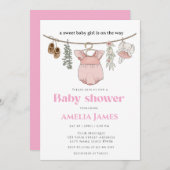  Boho Clothesline  Girl Baby Clothes  Baby Shower  招待状 (正面/裏面)