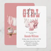 Boho Clothesline Pink Its a Girl Baby Shower 招待状 (正面/裏面)