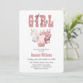 Boho Clothesline Pink Its a Girl Baby Shower 招待状 (スタンド正面)
