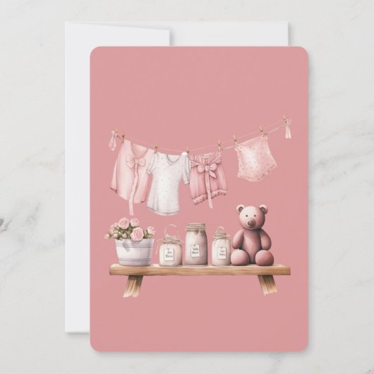 Boho Clothesline Pink Its a Girl Baby Shower 招待状 (裏面)