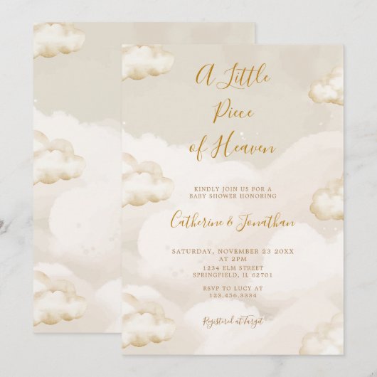Boho Clouds A Little Piece Of Heaven Baby Shower 招待状 (正面/裏面)