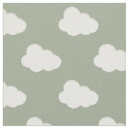 Boho Clouds Sky Simple Gender Neutral Kids Sage ファブリック