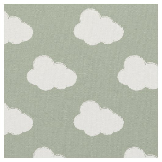 Boho Clouds Sky Simple Gender Neutral Kids Sage ファブリック (クローズアップ)