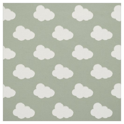 Boho Clouds Sky Simple Gender Neutral Kids Sage ファブリック (見本)
