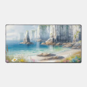 Boho Coastal Cliffs Wildflower Beach Art デスクマット (正面)
