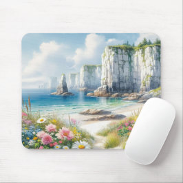 Boho Coastal Cliffs Wildflower Beach Art マウスパッド