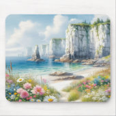 Boho Coastal Cliffs Wildflower Beach Art マウスパッド (正面)