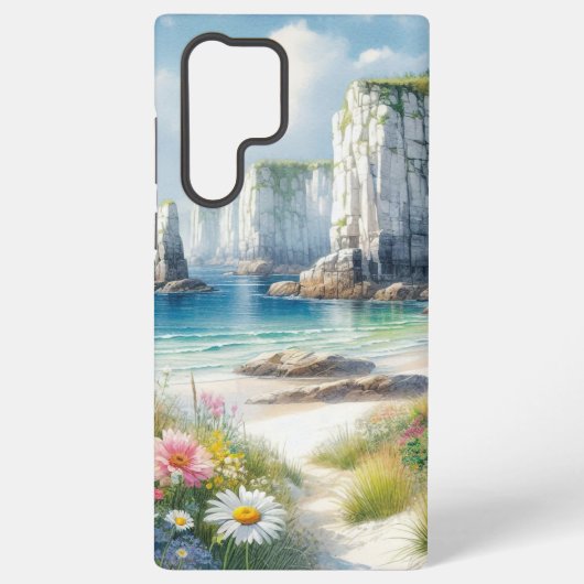 Boho Coastal Cliffs Wildflower Beach Art Samsung Galaxyケース (裏面)