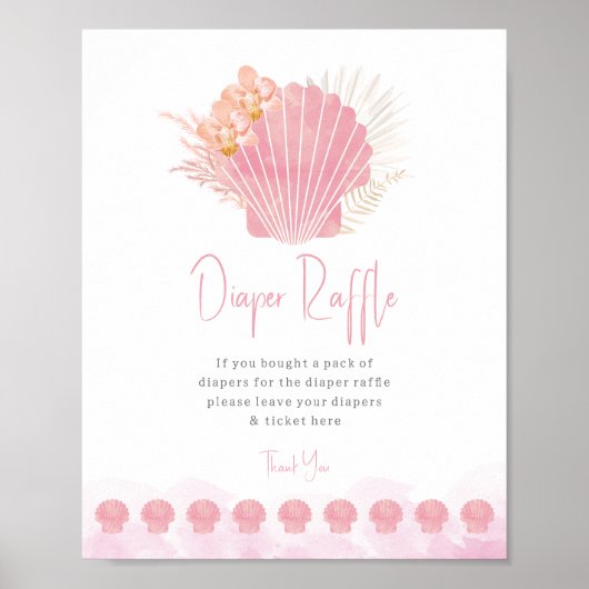 Boho Coastal Diaper Raffle Baby Shower Poster ポスター (正面)