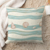 Boho Coastal Seashell Wave Pattern (3) クッション (ブランケット)