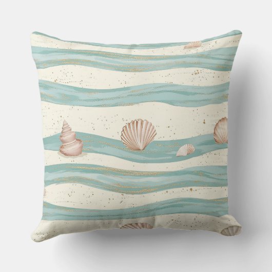 Boho Coastal Seashell Wave Pattern (3) クッション (裏面)