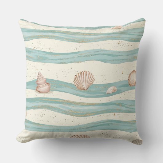 Boho Coastal Seashell Wave Pattern (3) クッション (正面)