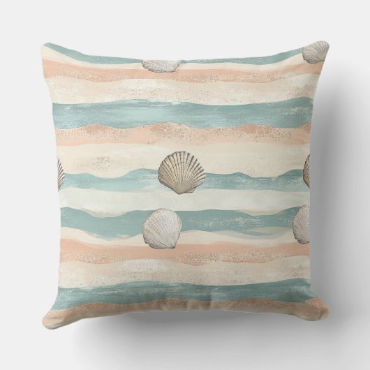 Boho Coastal Seashell Wave Pattern (5) クッション (裏面)