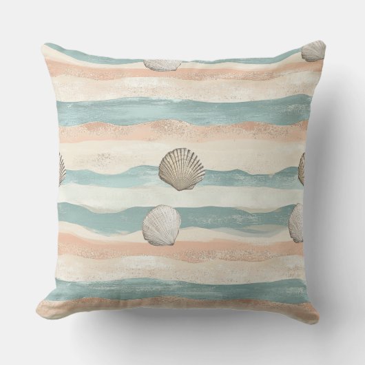 Boho Coastal Seashell Wave Pattern (5) クッション (正面)