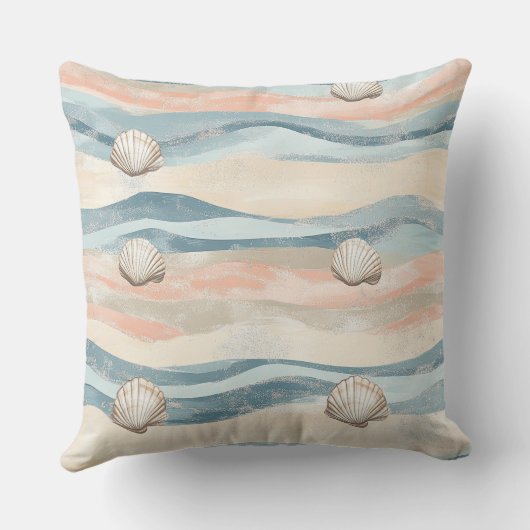 Boho Coastal Seashell Wave Pattern (8) クッション (裏面)