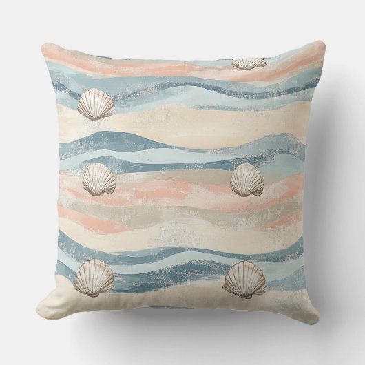 Boho Coastal Seashell Wave Pattern (8) クッション (正面)