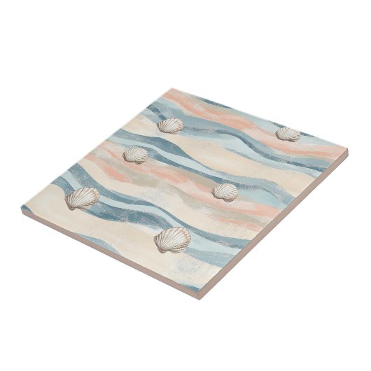 Boho Coastal Seashell Wave Pattern (8) タイル (側面)