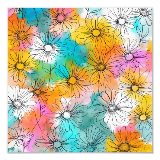 Boho Colorful Daisy Flower Art Print フォトプリント (正面)