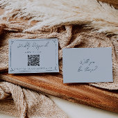 Boho Cool Marina Blue Frame QR Code Wedding  出欠カード
